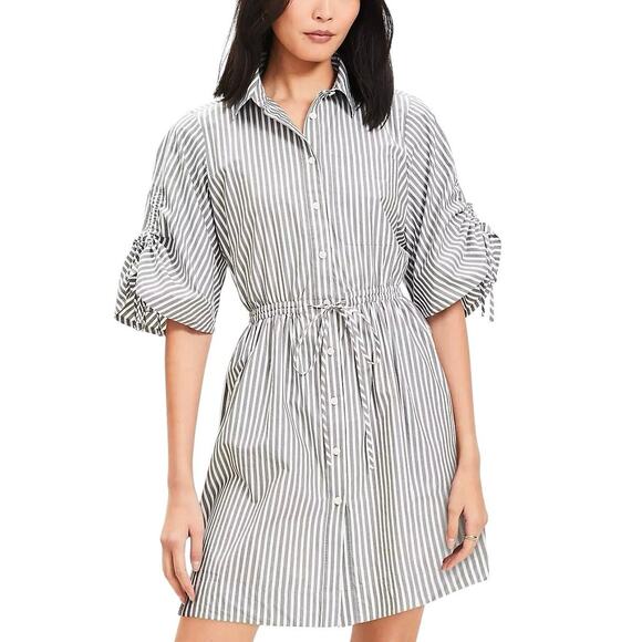 loft Dresses & Skirts - Loft Striped Poplin Tie Sleeve Mini Pocket Dress NWT - 6